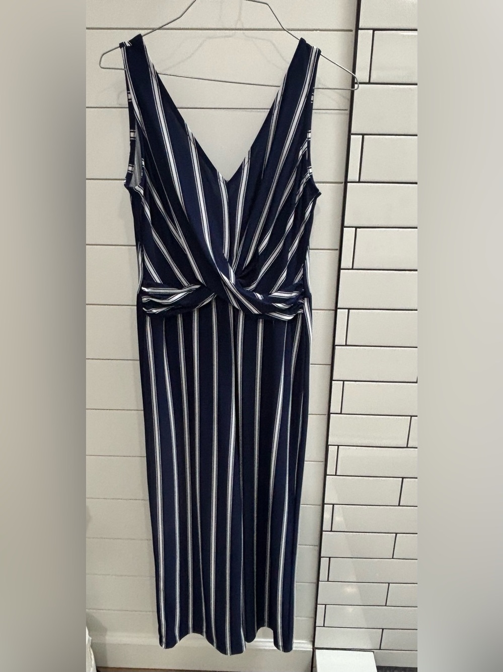 Candie's Navy & White Striped Sleeveless Jumpsuit with Twist Front